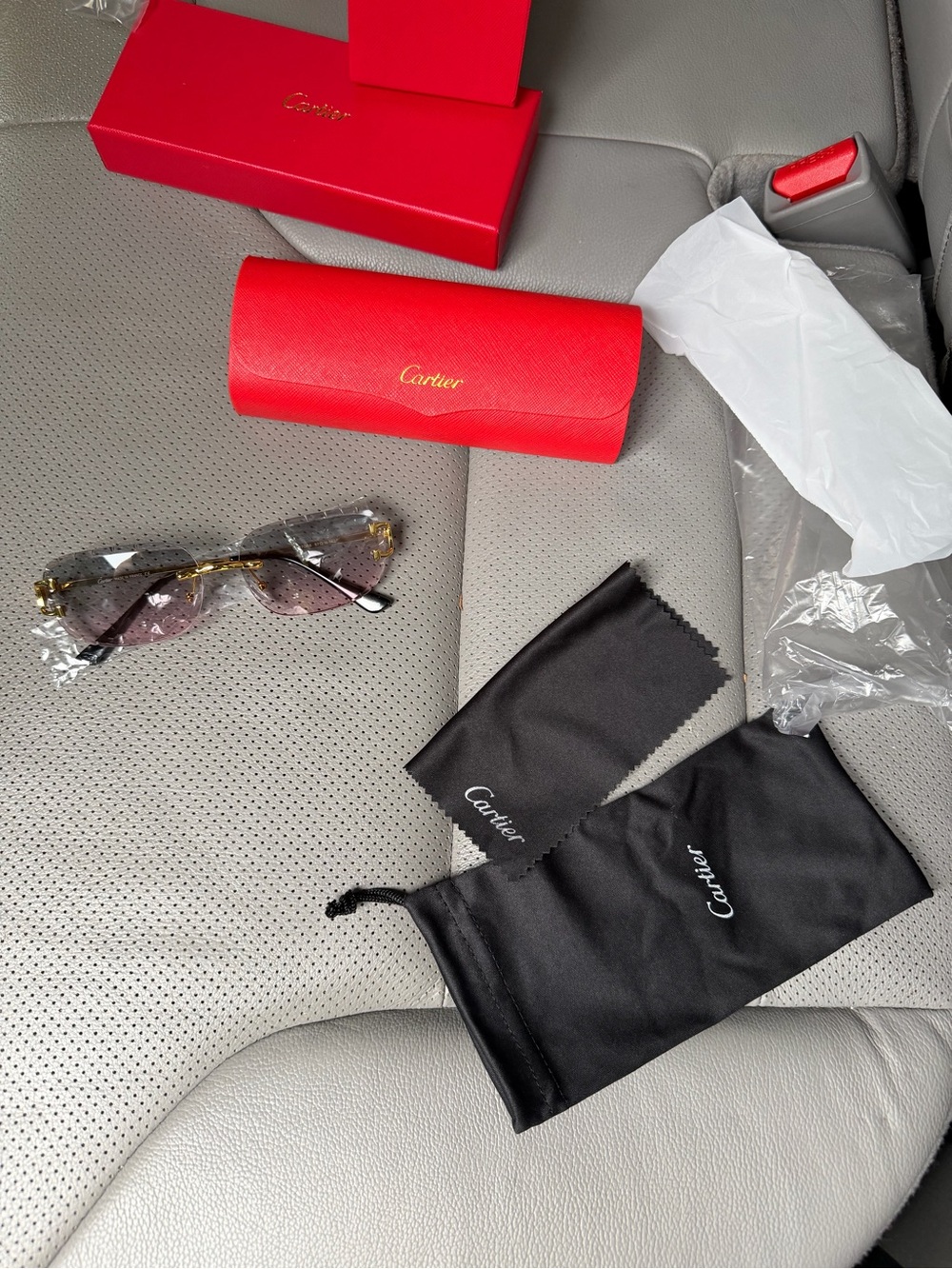 Cartier Men’s Sunglasses with Red Case and Gold Accents